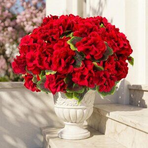 8-Pcs Red Artificial Realistic Silk Flowers Faux Garden Front Door Home Decor